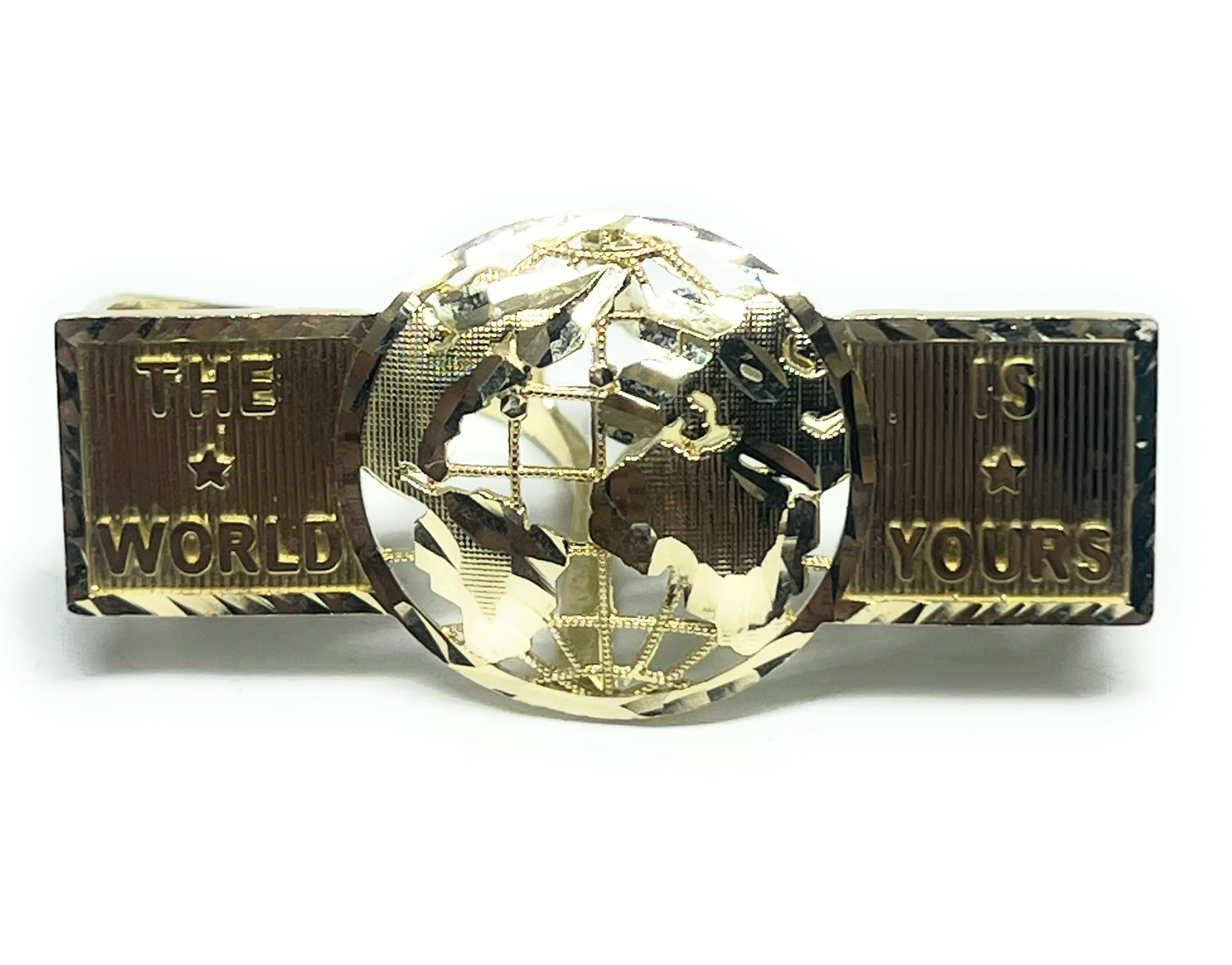 10k Solid Gold Yellow TWO FINGER THE WORLD IS YOURS GLOBE WORLD Ring (8.2g)