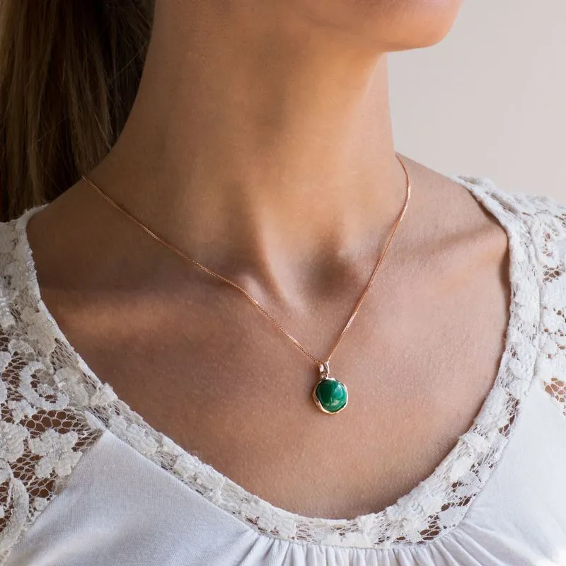 14K Rose Gold Round Green Malachite 12mm Pendant