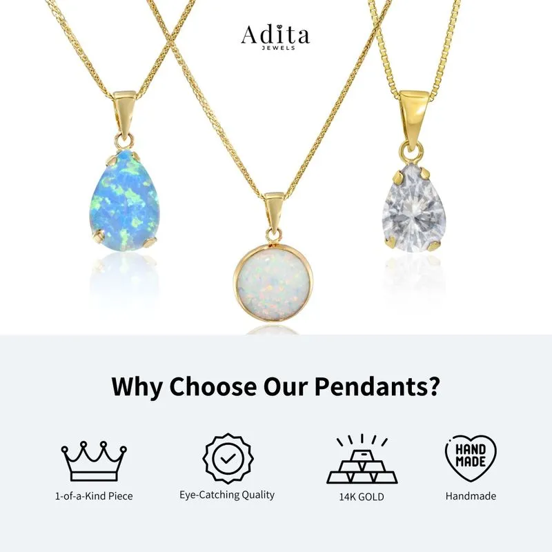 14K Yellow Gold Round White Opal 12mm Pendant