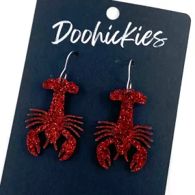 1.5 Glittery Red Crawfish Acrylic Dangle Earrings