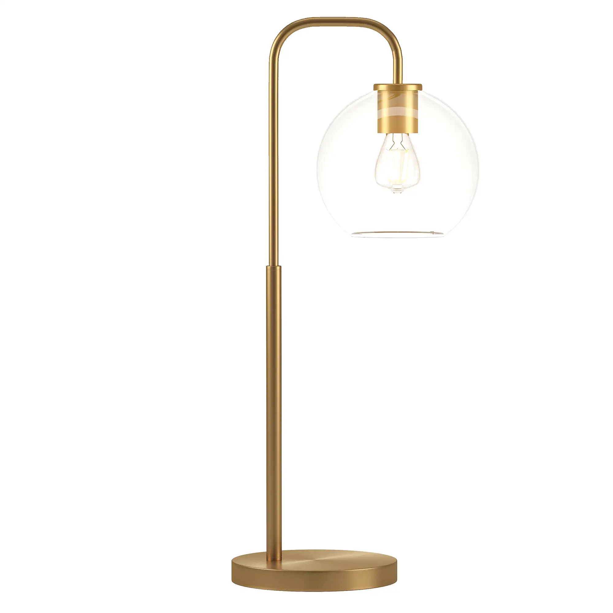 27 Brass Metal Arched Table Lamp With Clear Globe Shade