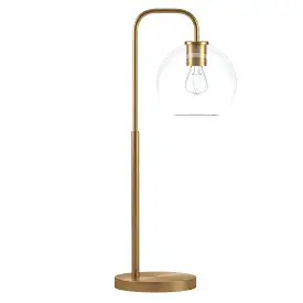 27 Brass Metal Arched Table Lamp With Clear Globe Shade