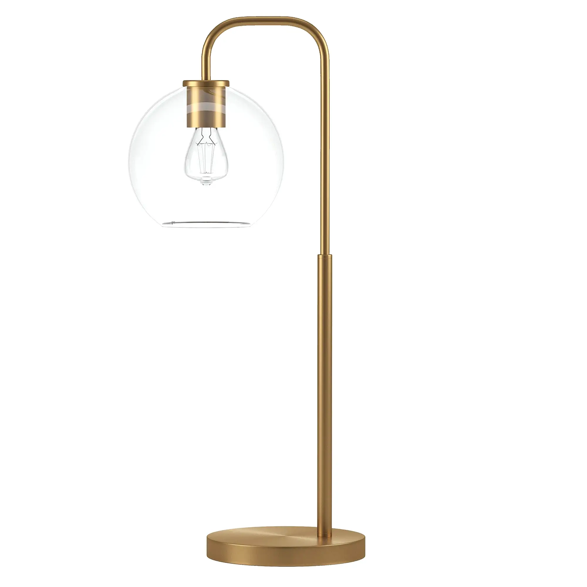 27 Brass Metal Arched Table Lamp With Clear Globe Shade