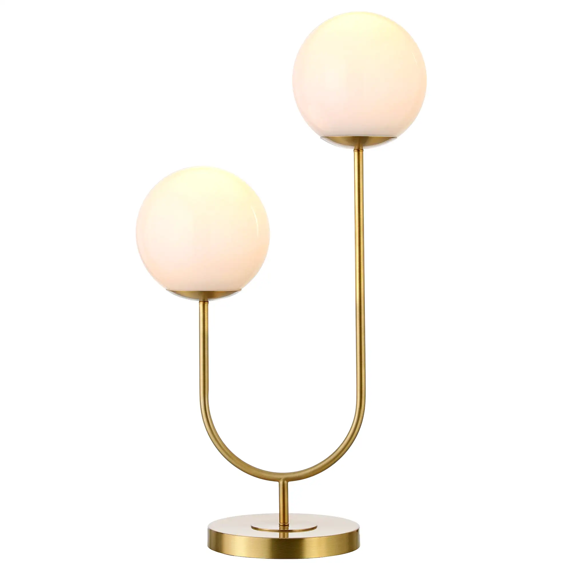 28 Gold Metal Two Light Novelty Globe Table Lamp With White Globe Shade