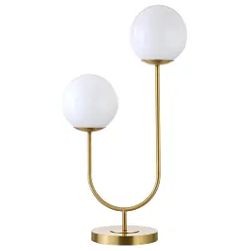 28 Gold Metal Two Light Novelty Globe Table Lamp With White Globe Shade