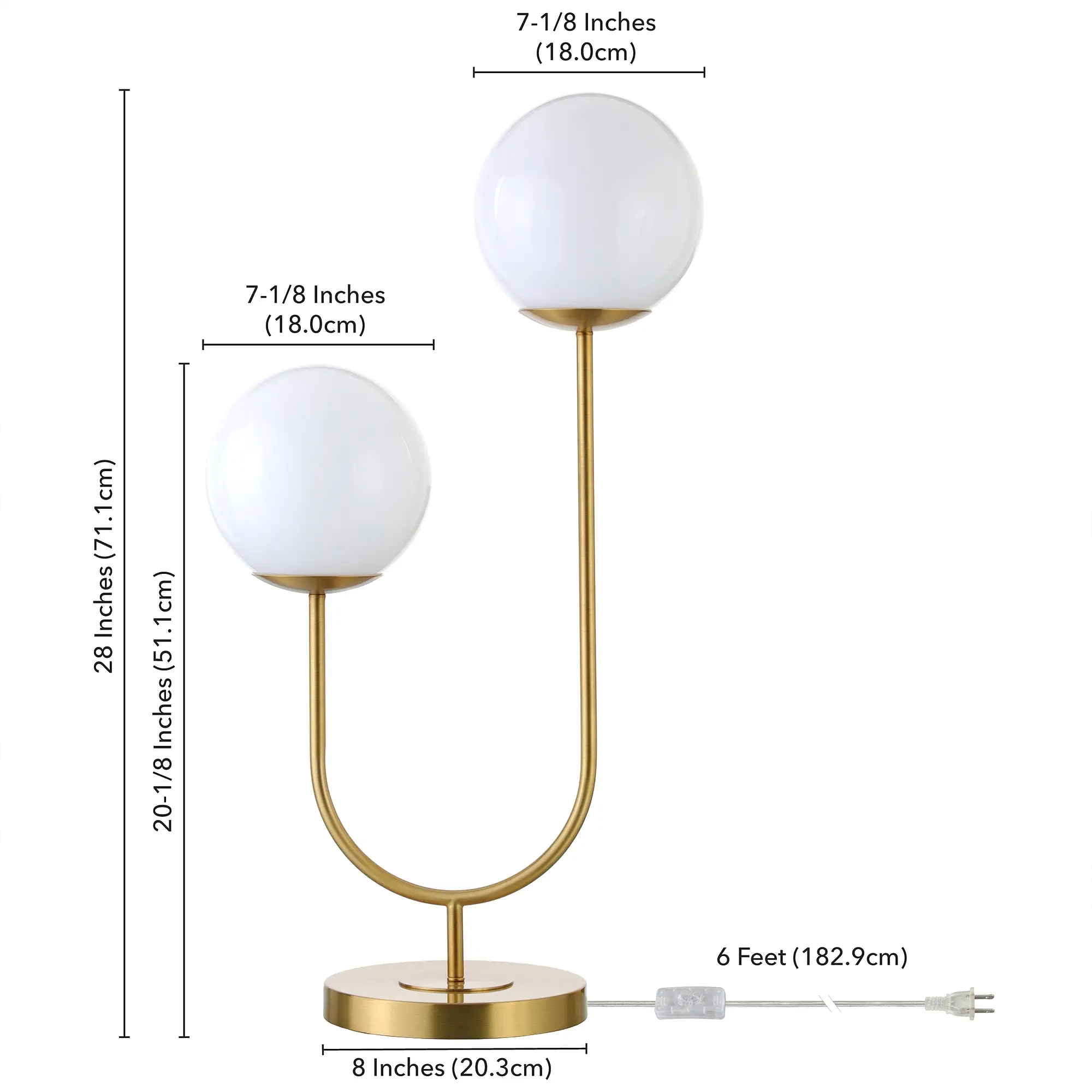 28 Gold Metal Two Light Novelty Globe Table Lamp With White Globe Shade