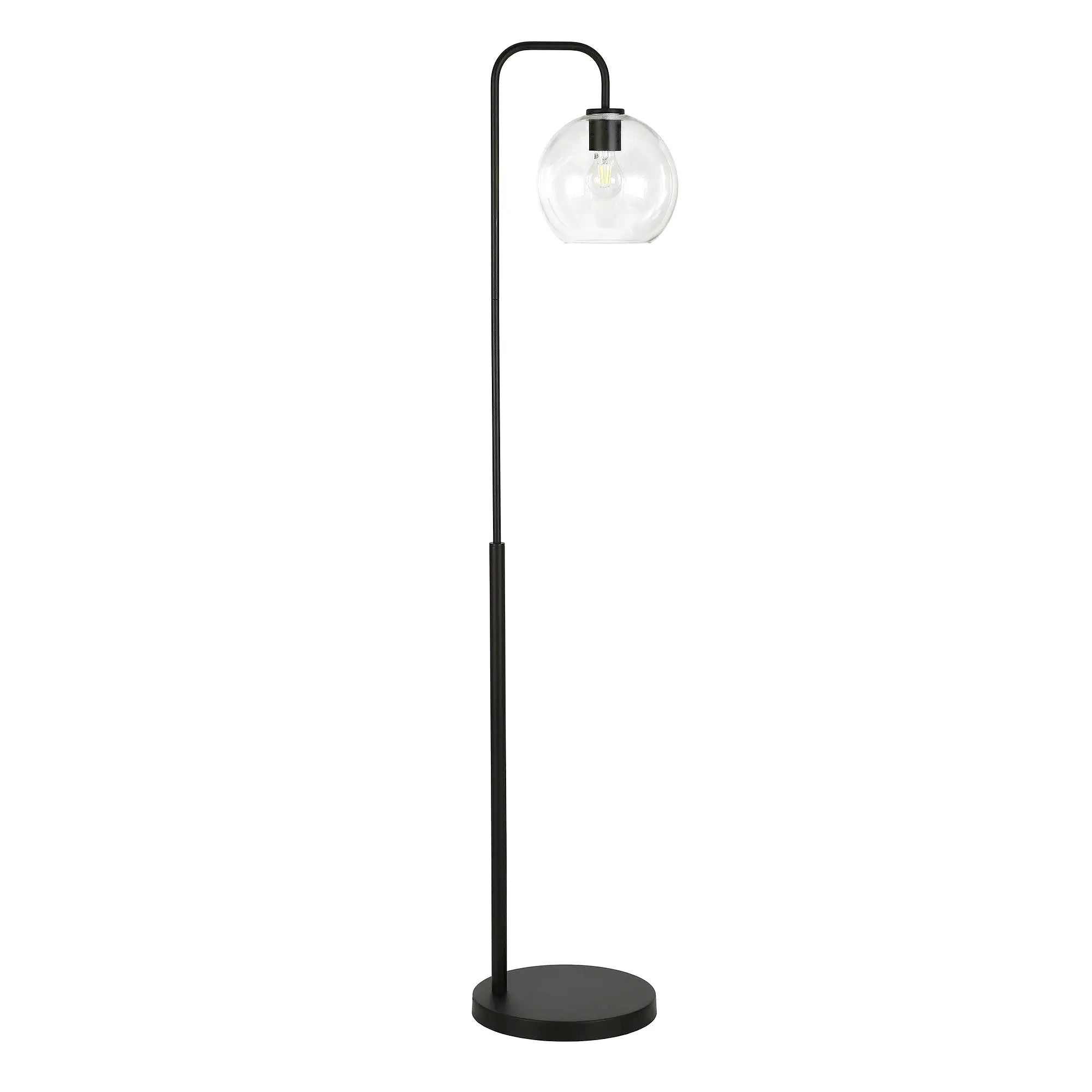 62 Black Arched Floor Lamp With Clear Transparent Glass Globe Shade