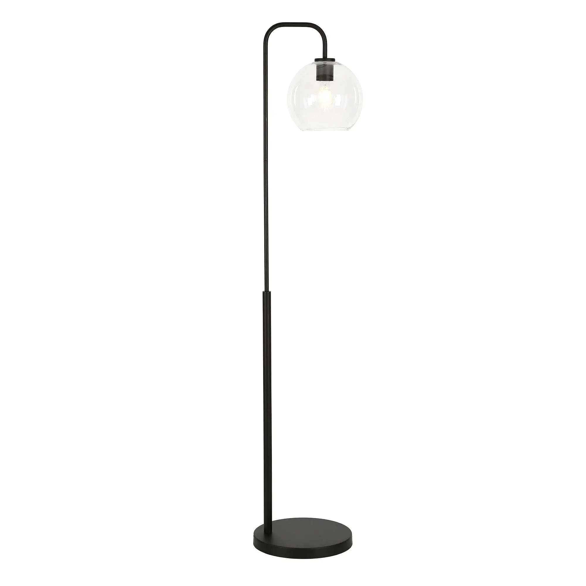 62 Black Arched Floor Lamp With Clear Transparent Glass Globe Shade