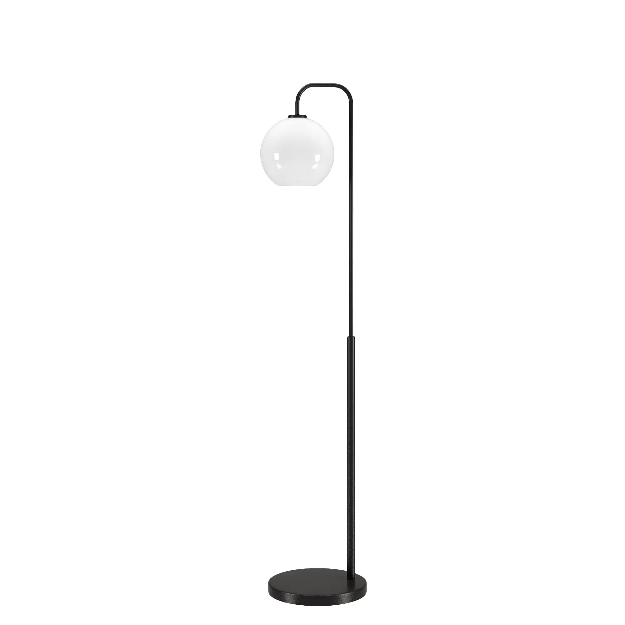 62 Black Arched Floor Lamp With White Frosted Glass Globe Shade