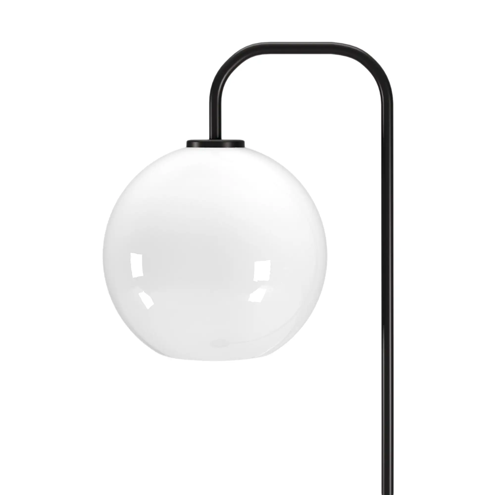 62 Black Arched Floor Lamp With White Frosted Glass Globe Shade