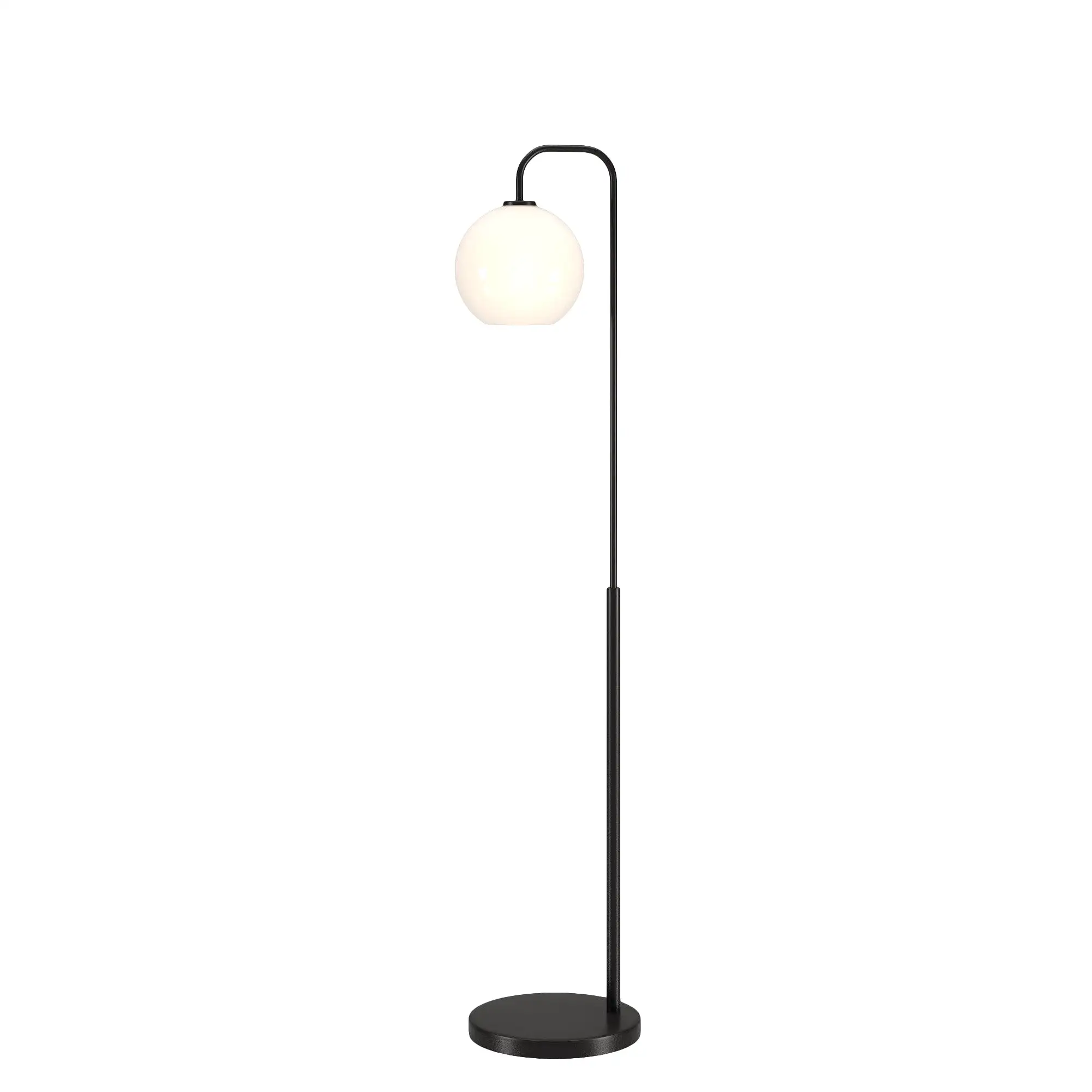 62 Black Arched Floor Lamp With White Frosted Glass Globe Shade