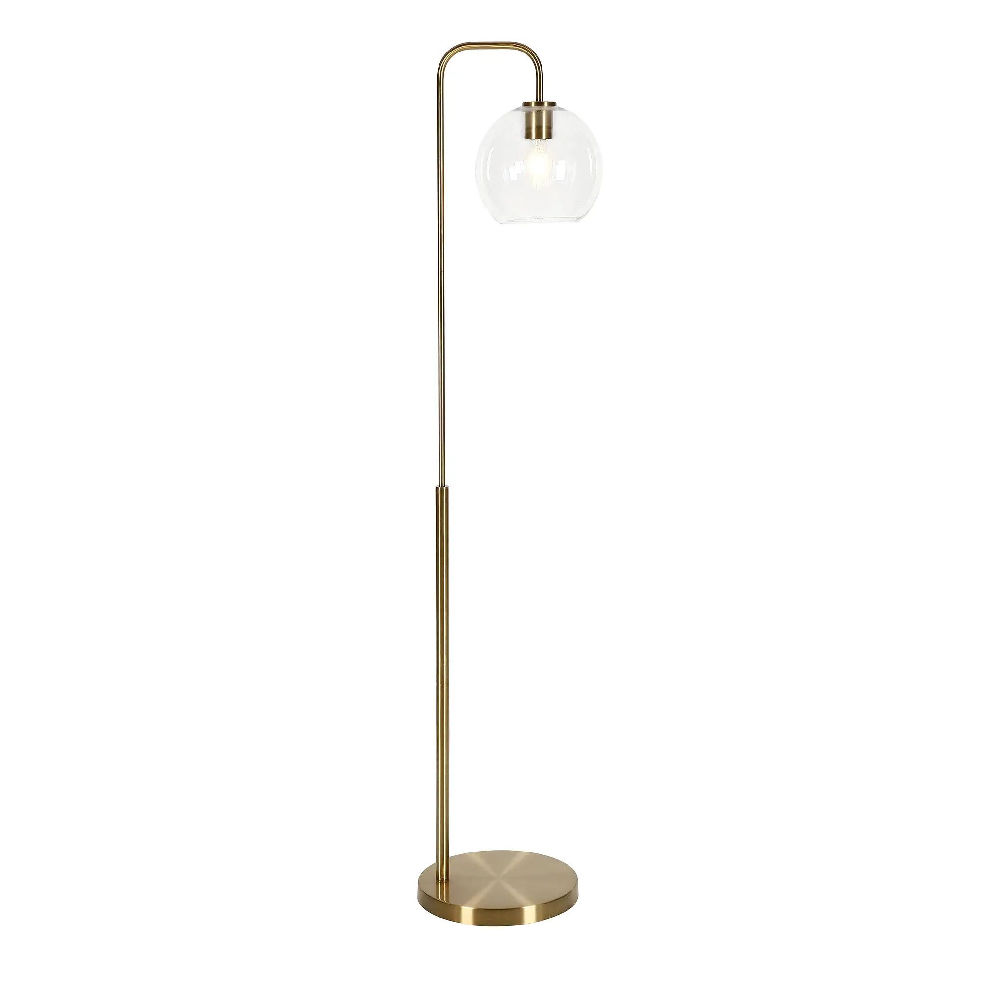 62 Brass Arched Floor Lamp With Clear Transparent Glass Globe Shade