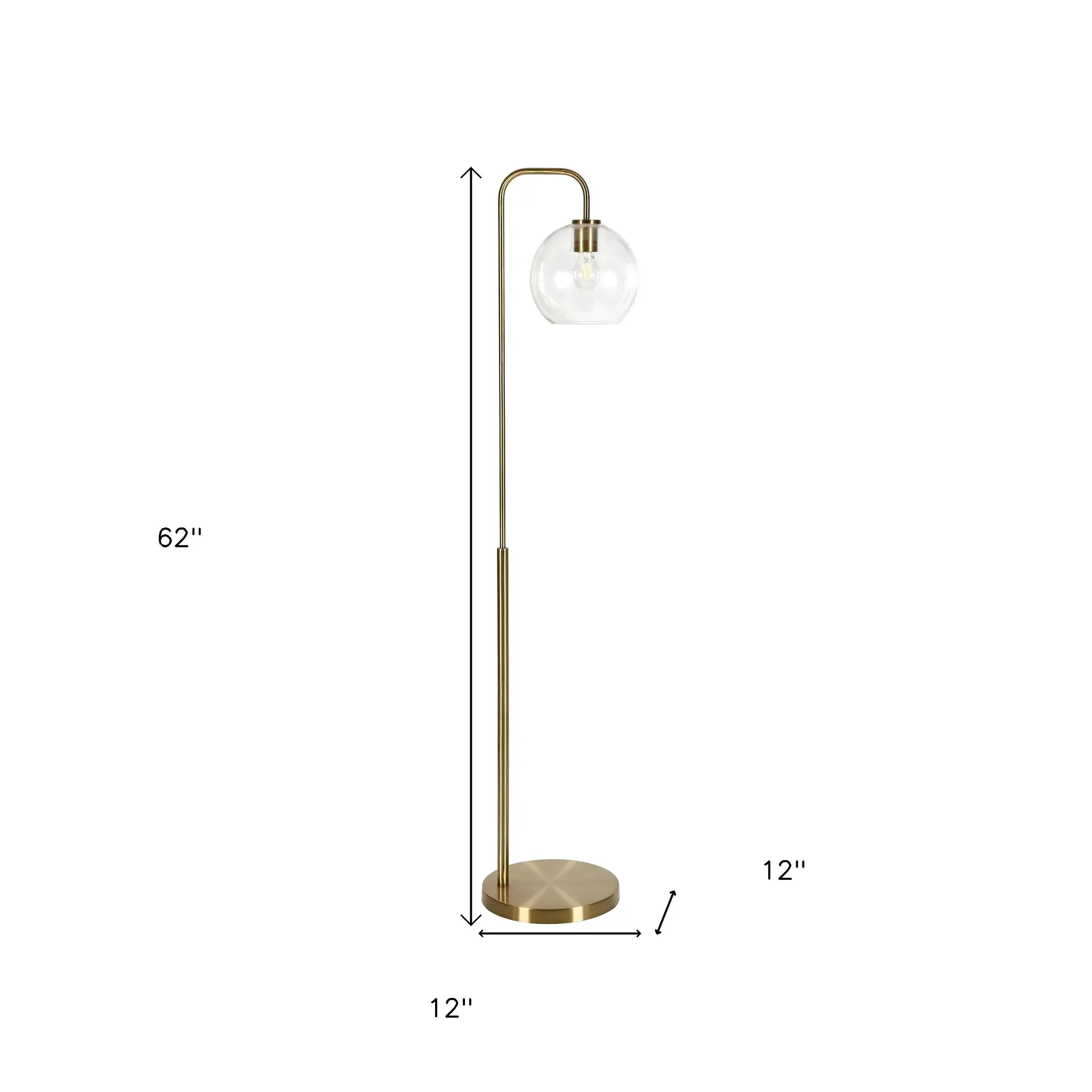 62 Brass Arched Floor Lamp With Clear Transparent Glass Globe Shade