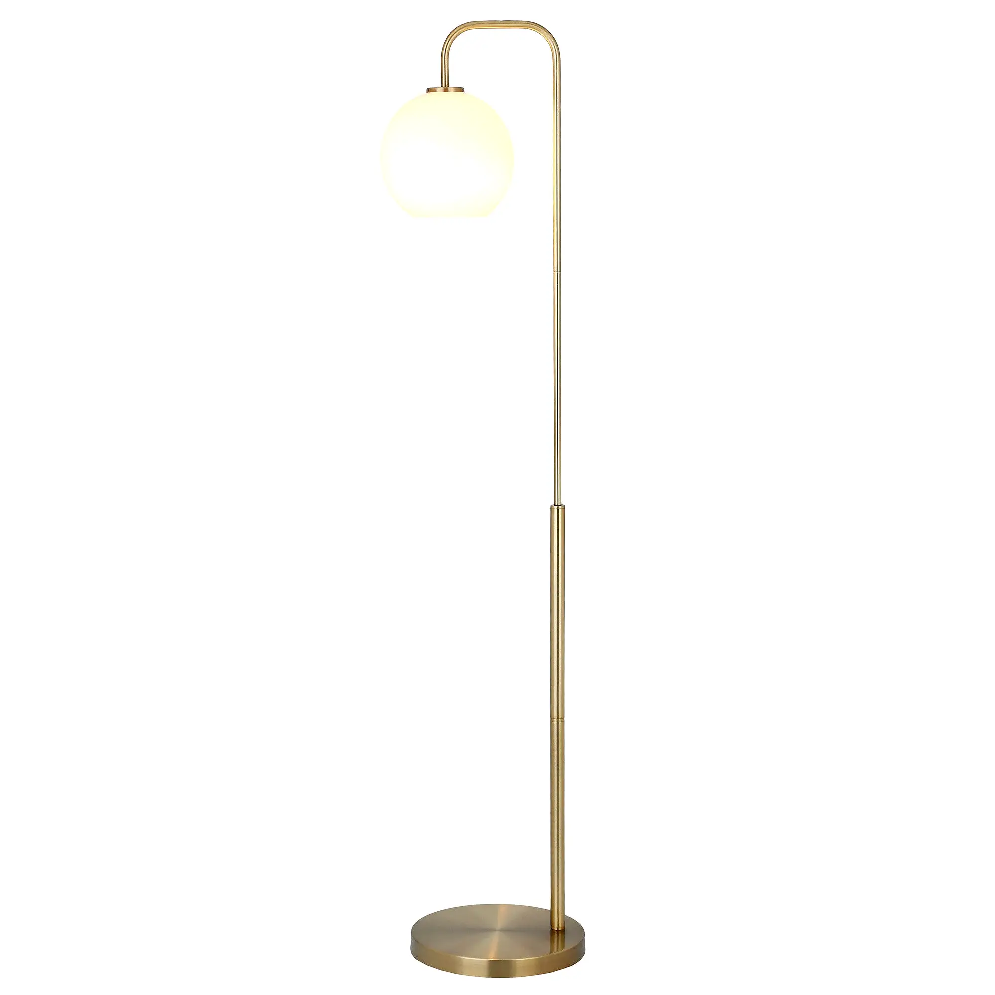 62 Brass Arched Floor Lamp With White Frosted Glass Globe Shade