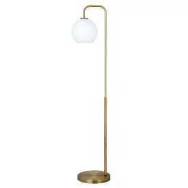 62 Brass Arched Floor Lamp With White Frosted Glass Globe Shade