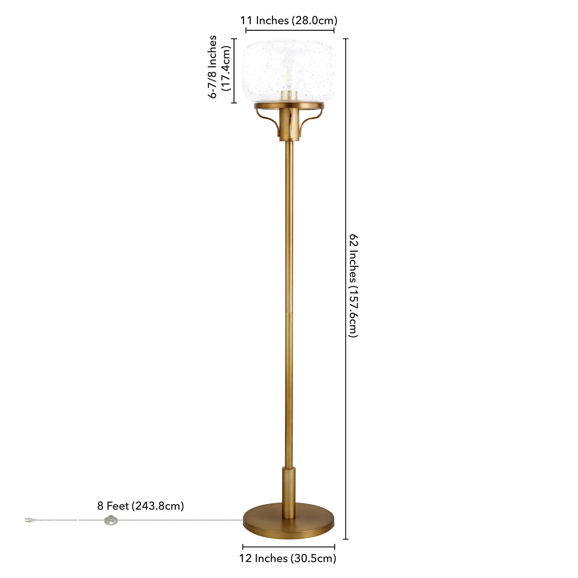 62 Brass Novelty Floor Lamp With Clear Seeded Glass Globe Shade