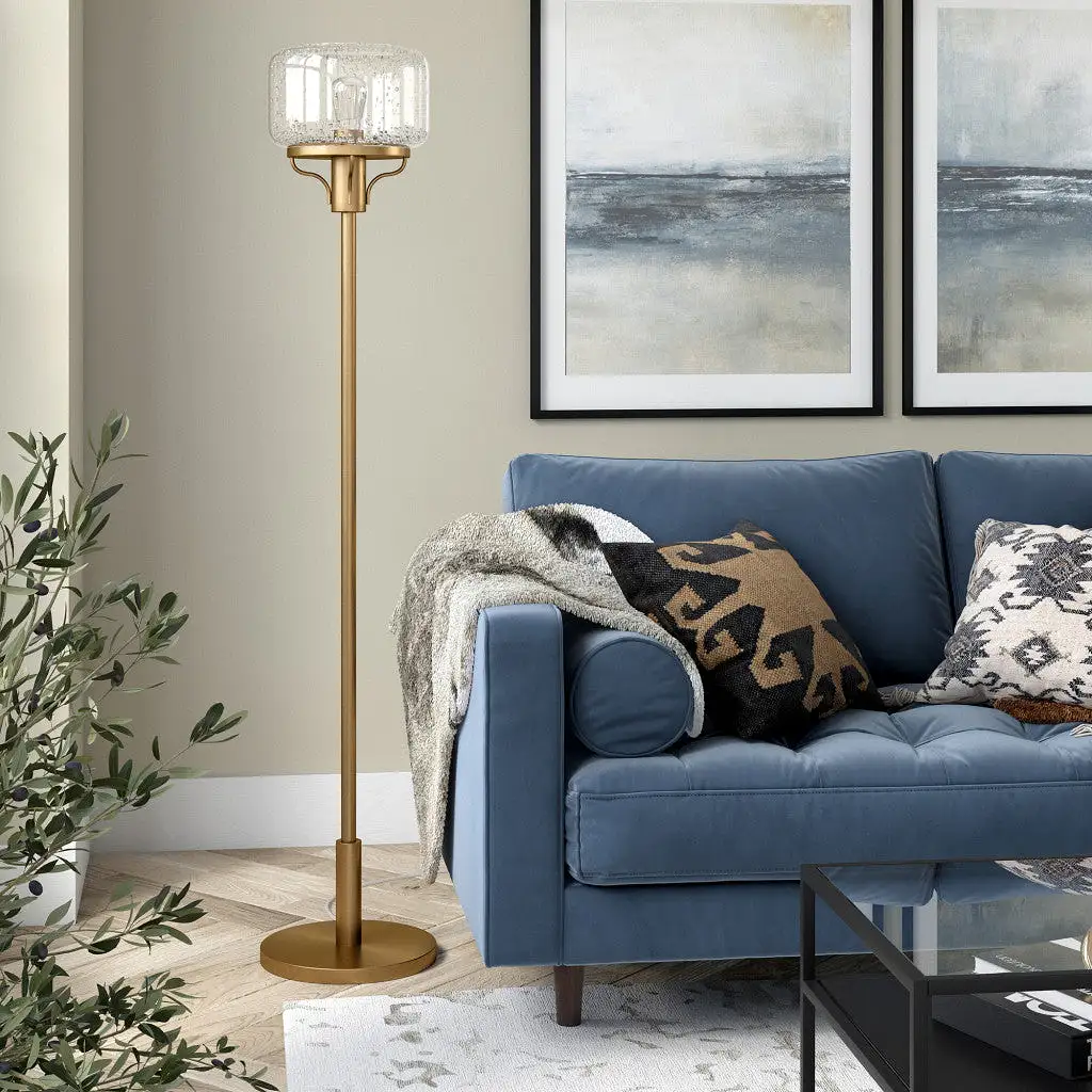 62 Brass Novelty Floor Lamp With Clear Seeded Glass Globe Shade