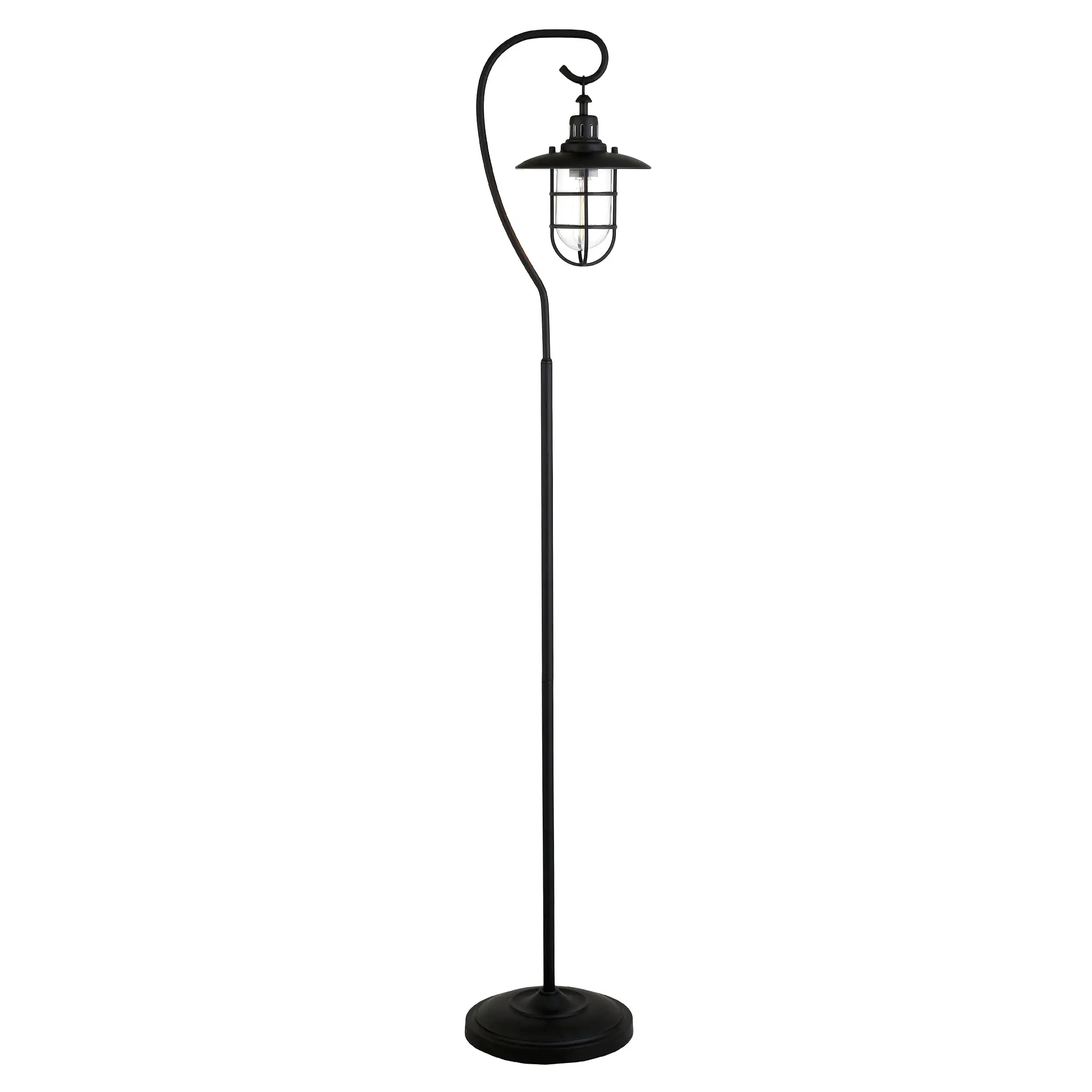 63 Black Arched Floor Lamp With Clear Transparent Glass Globe Shade