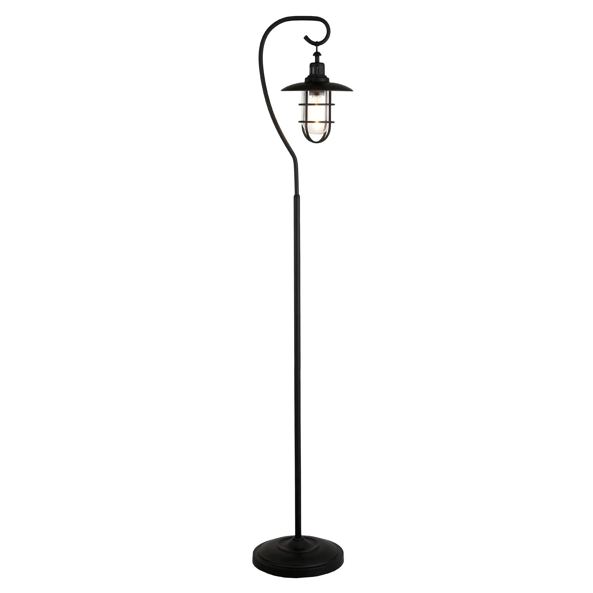 63 Black Arched Floor Lamp With Clear Transparent Glass Globe Shade