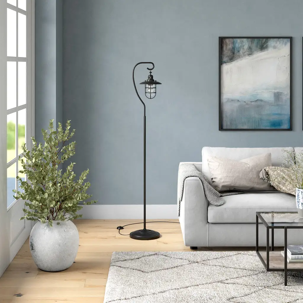 63 Black Arched Floor Lamp With Clear Transparent Glass Globe Shade