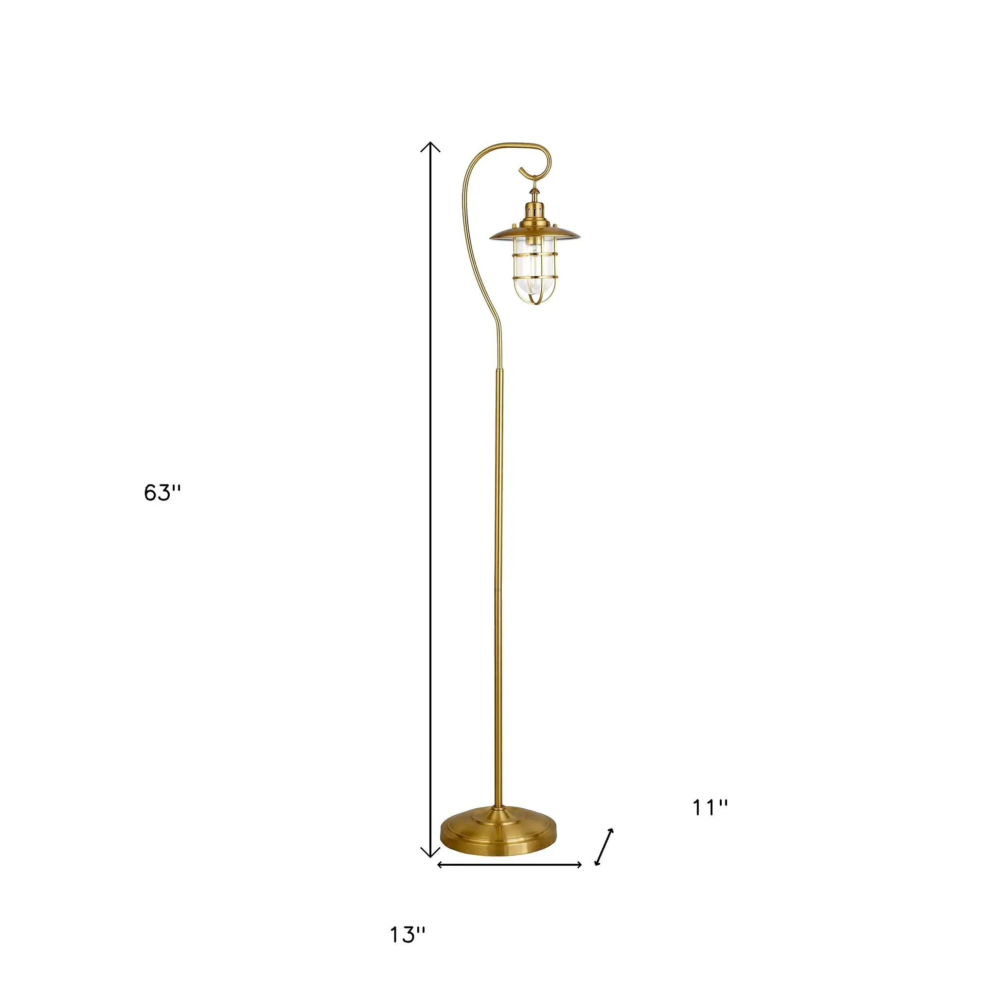 63 Brass Arched Floor Lamp With Clear Transparent Glass Globe Shade