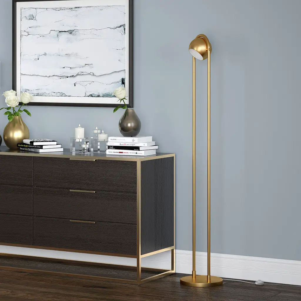 64 Brass Column Floor Lamp With Gold Globe Shade