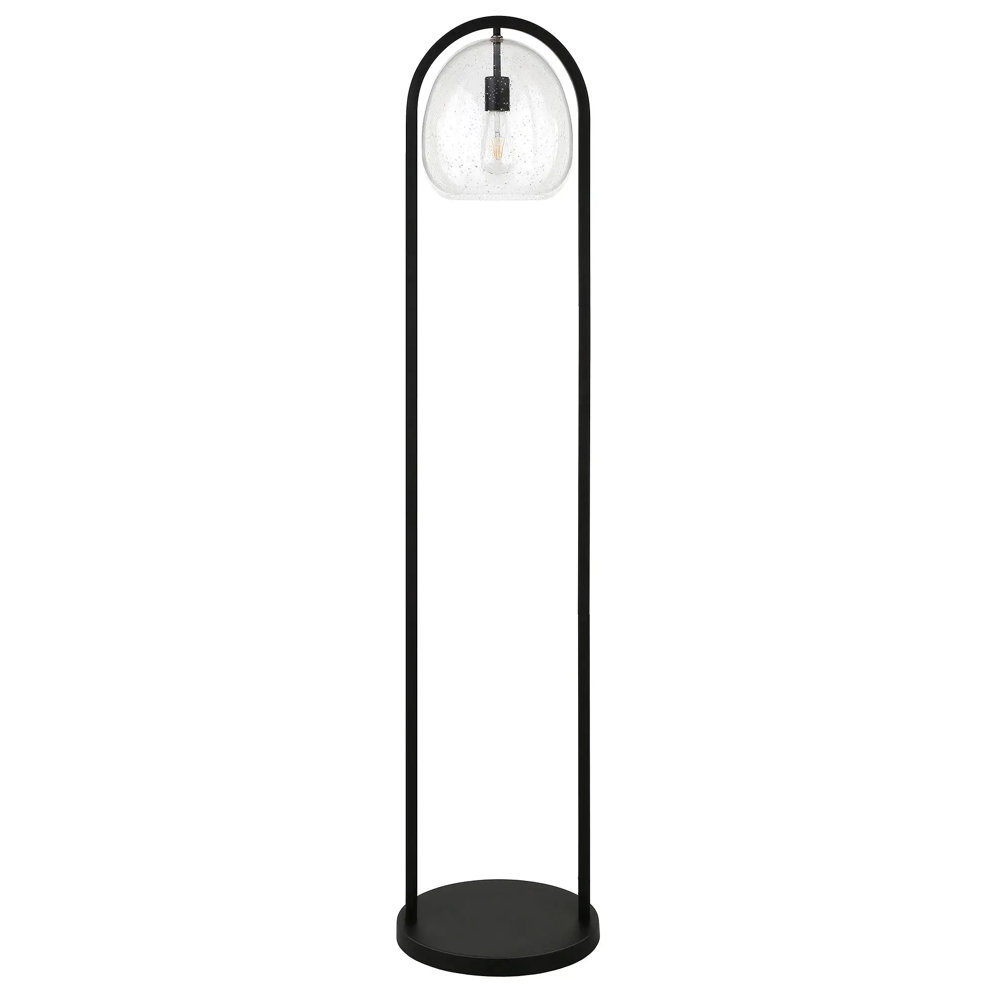 65 Black Column Floor Lamp With Clear Seeded Glass Globe Shade