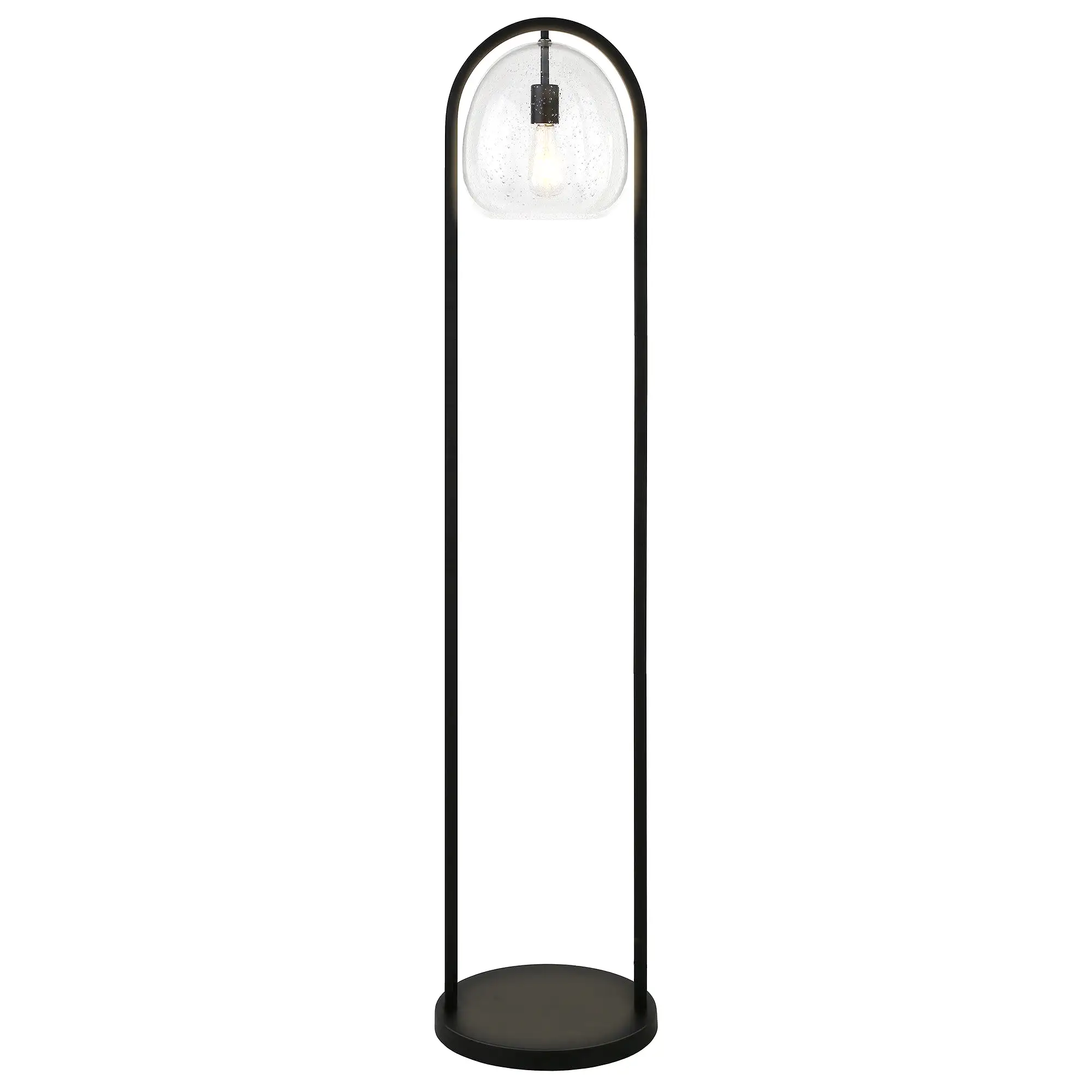 65 Black Column Floor Lamp With Clear Seeded Glass Globe Shade