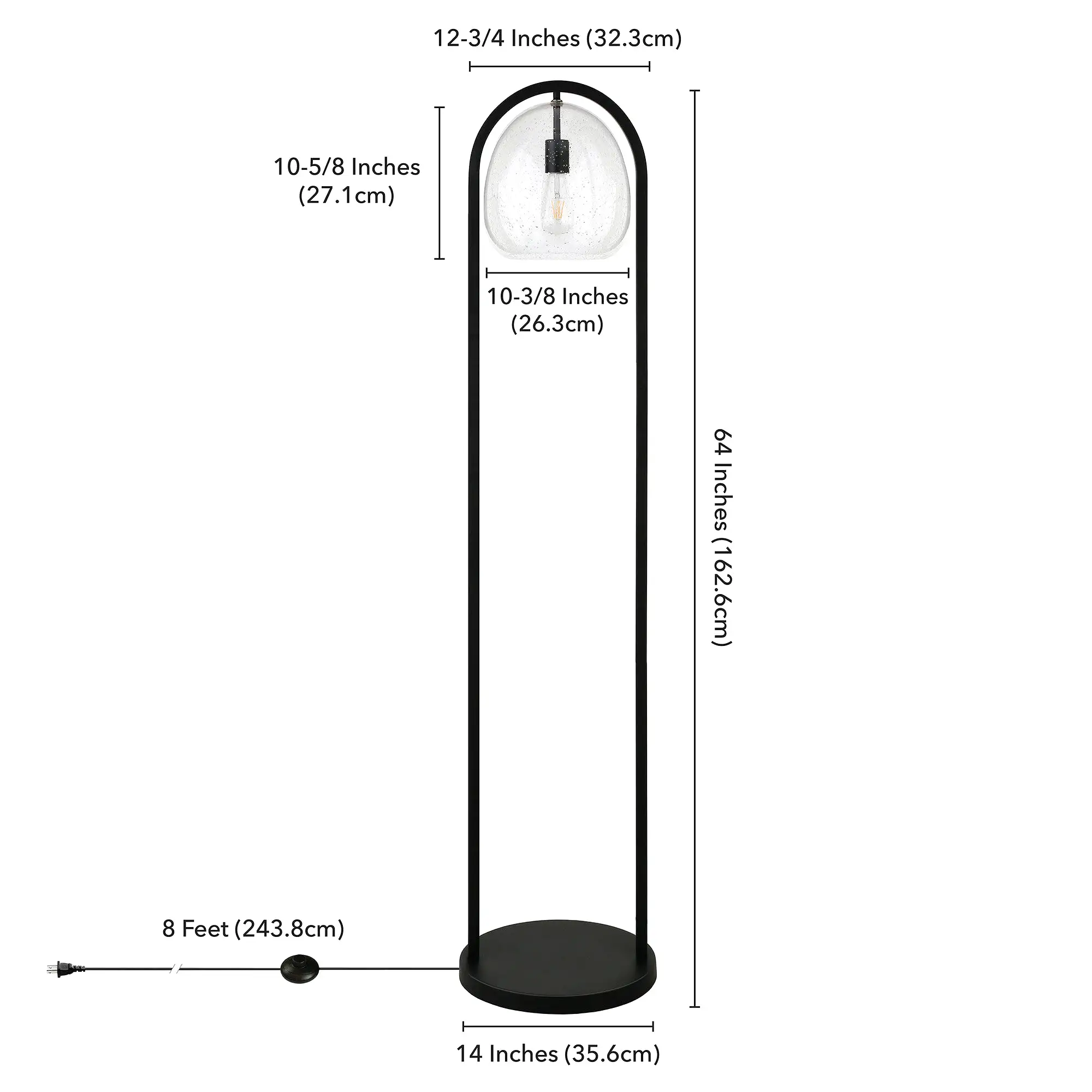 65 Black Column Floor Lamp With Clear Seeded Glass Globe Shade