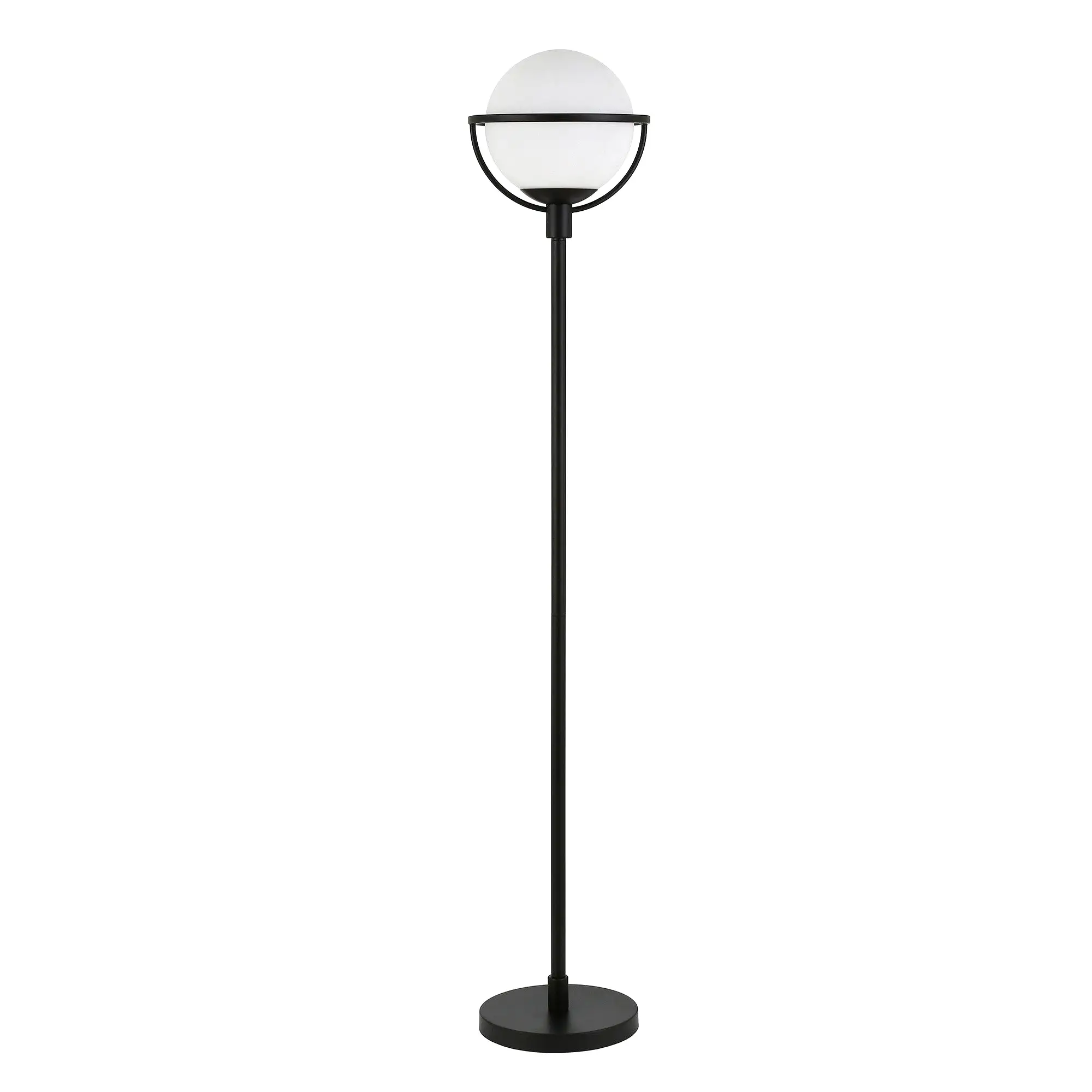 68 Black Novelty Floor Lamp With White Frosted Glass Globe Shade