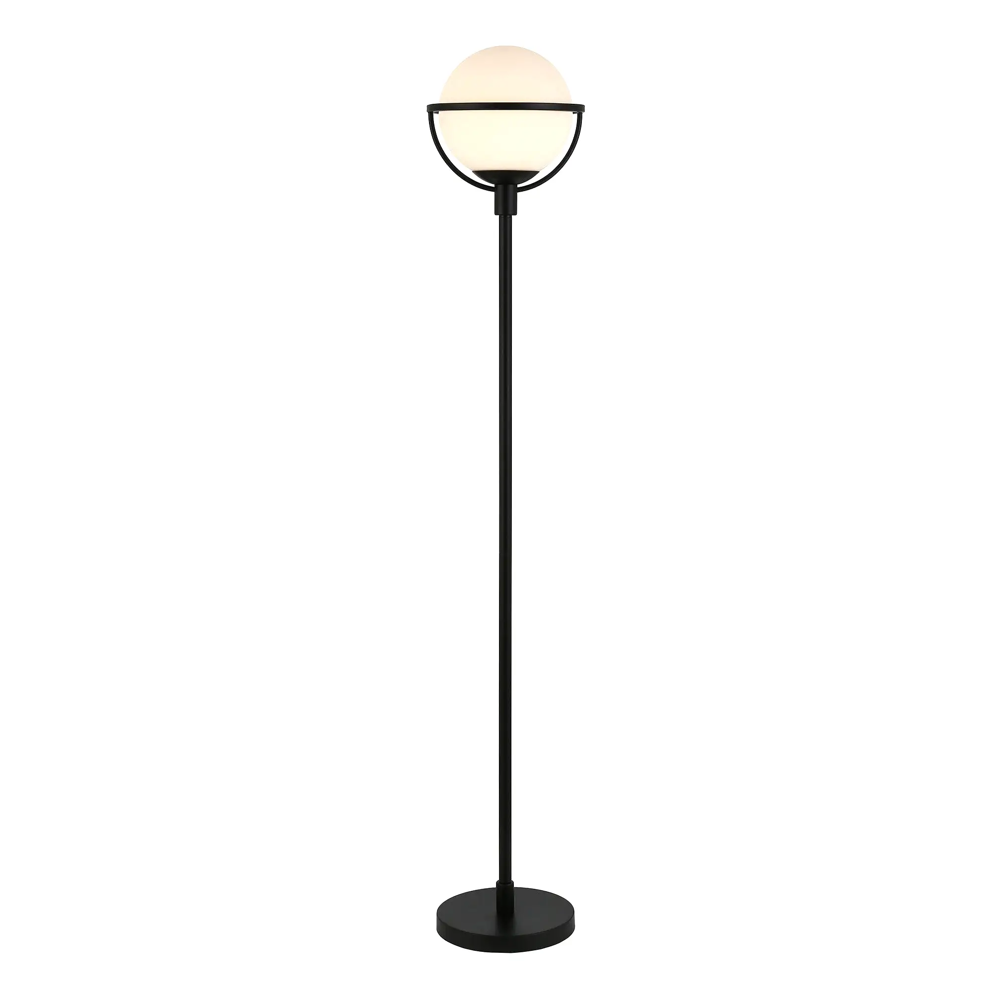 68 Black Novelty Floor Lamp With White Frosted Glass Globe Shade