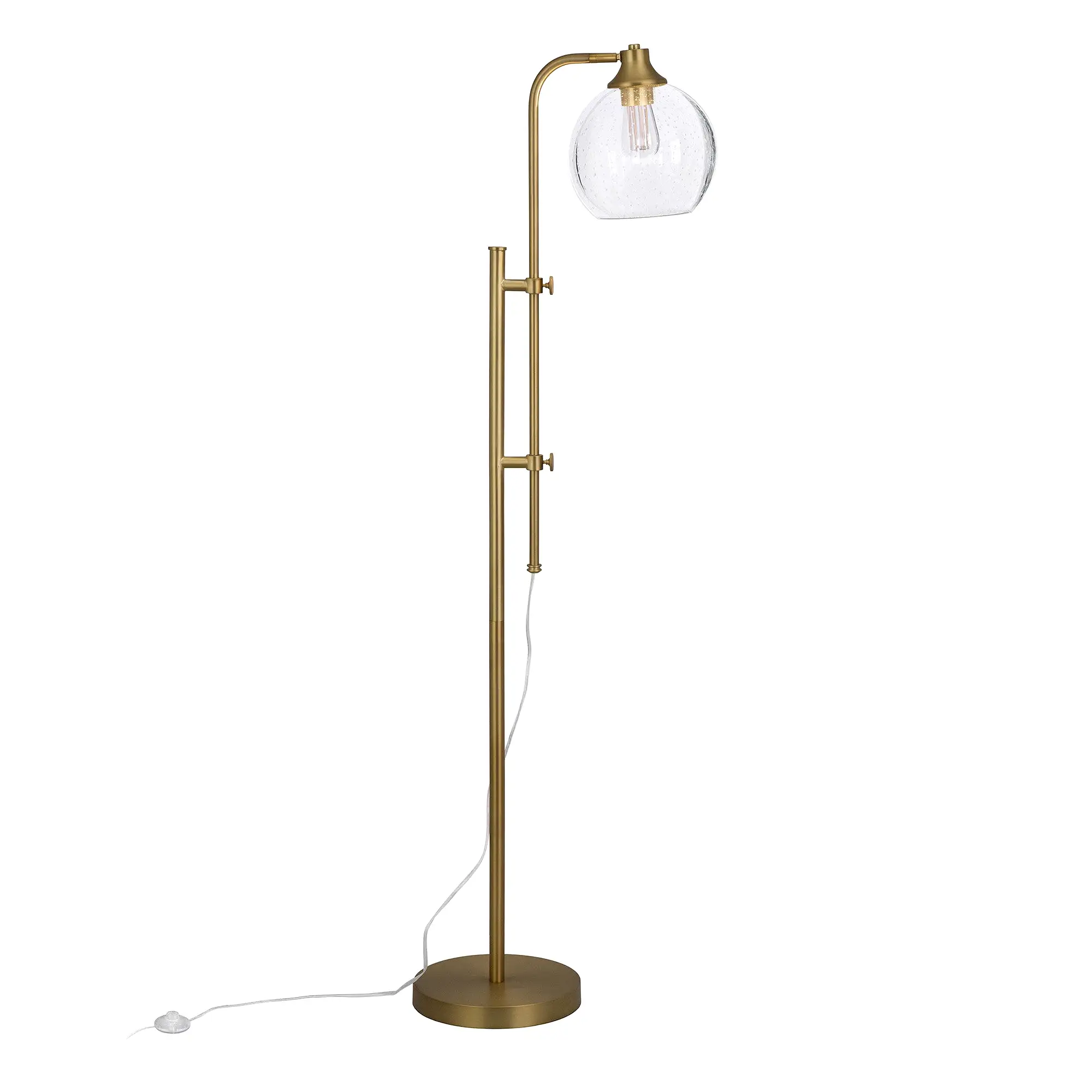 68 Brass Adjustable Reading Floor Lamp With Clear Seeded Glass Globe Shade