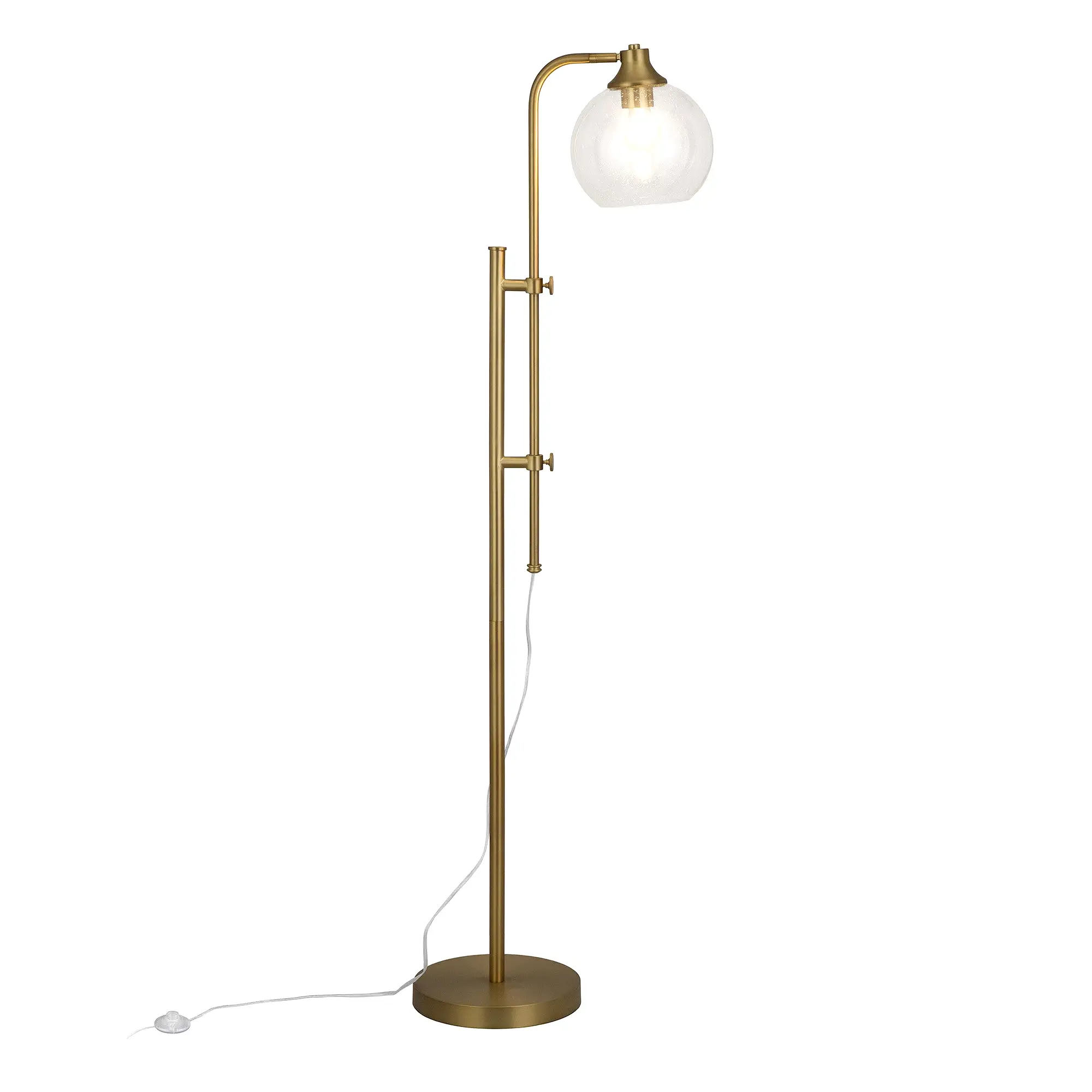 68 Brass Adjustable Reading Floor Lamp With Clear Seeded Glass Globe Shade