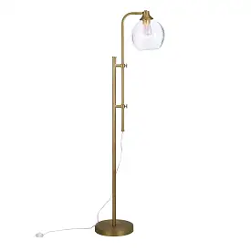 68 Brass Adjustable Reading Floor Lamp With Clear Seeded Glass Globe Shade