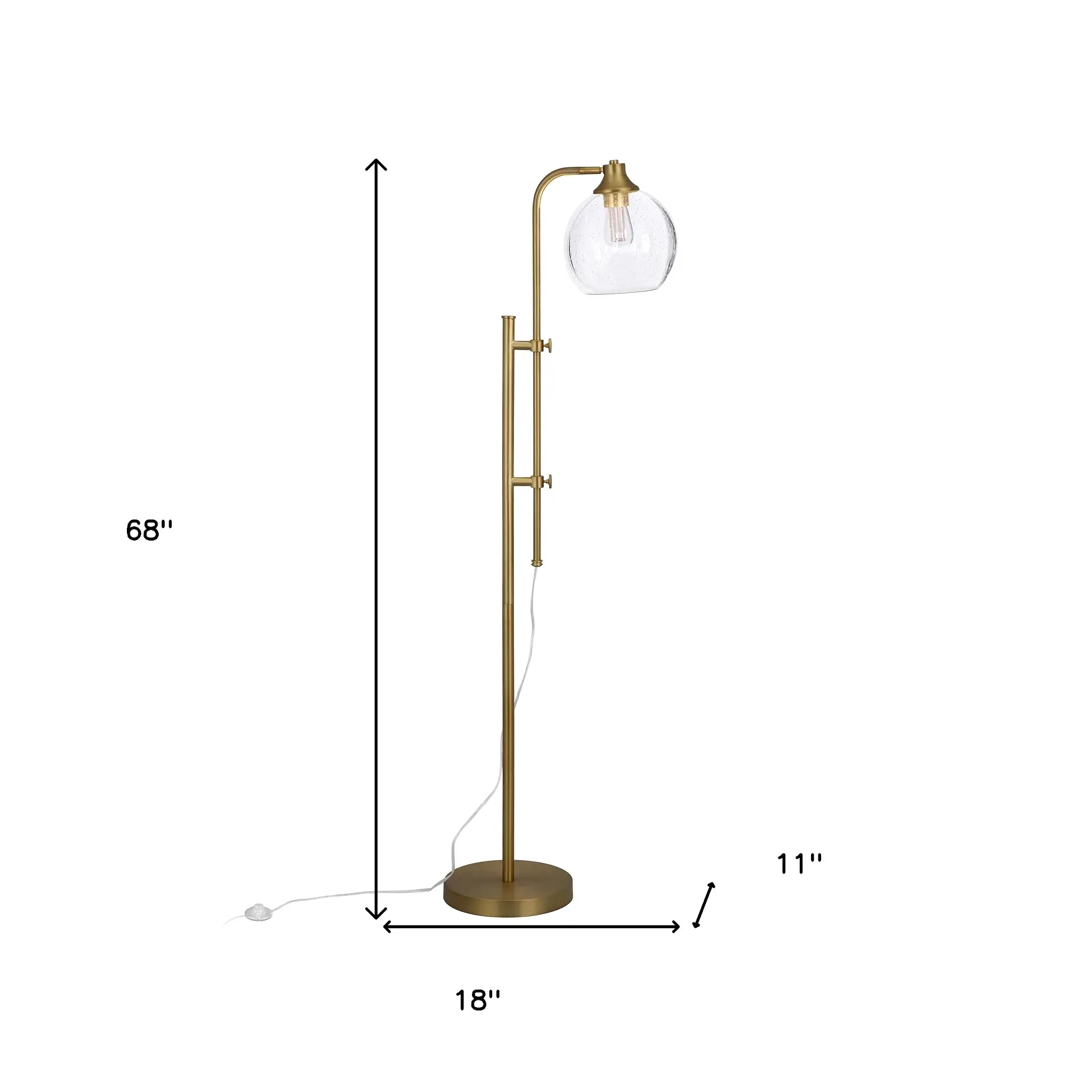 68 Brass Adjustable Reading Floor Lamp With Clear Seeded Glass Globe Shade