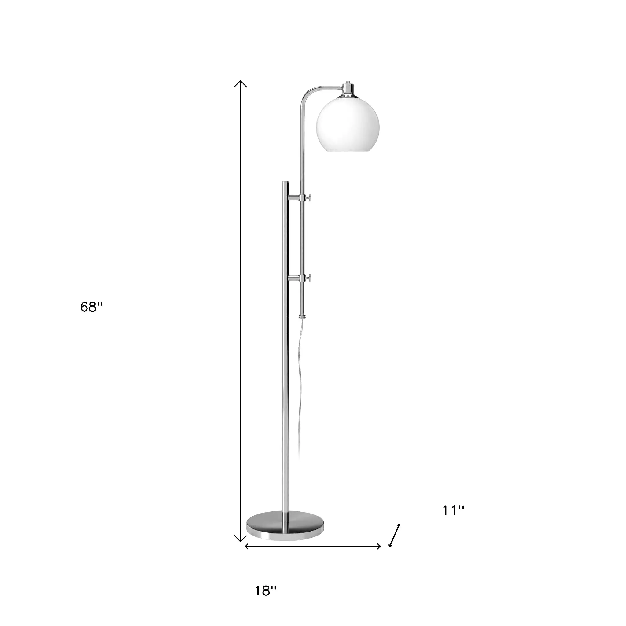 68 Nickel Adjustable Reading Floor Lamp With White Frosted Glass Globe Shade