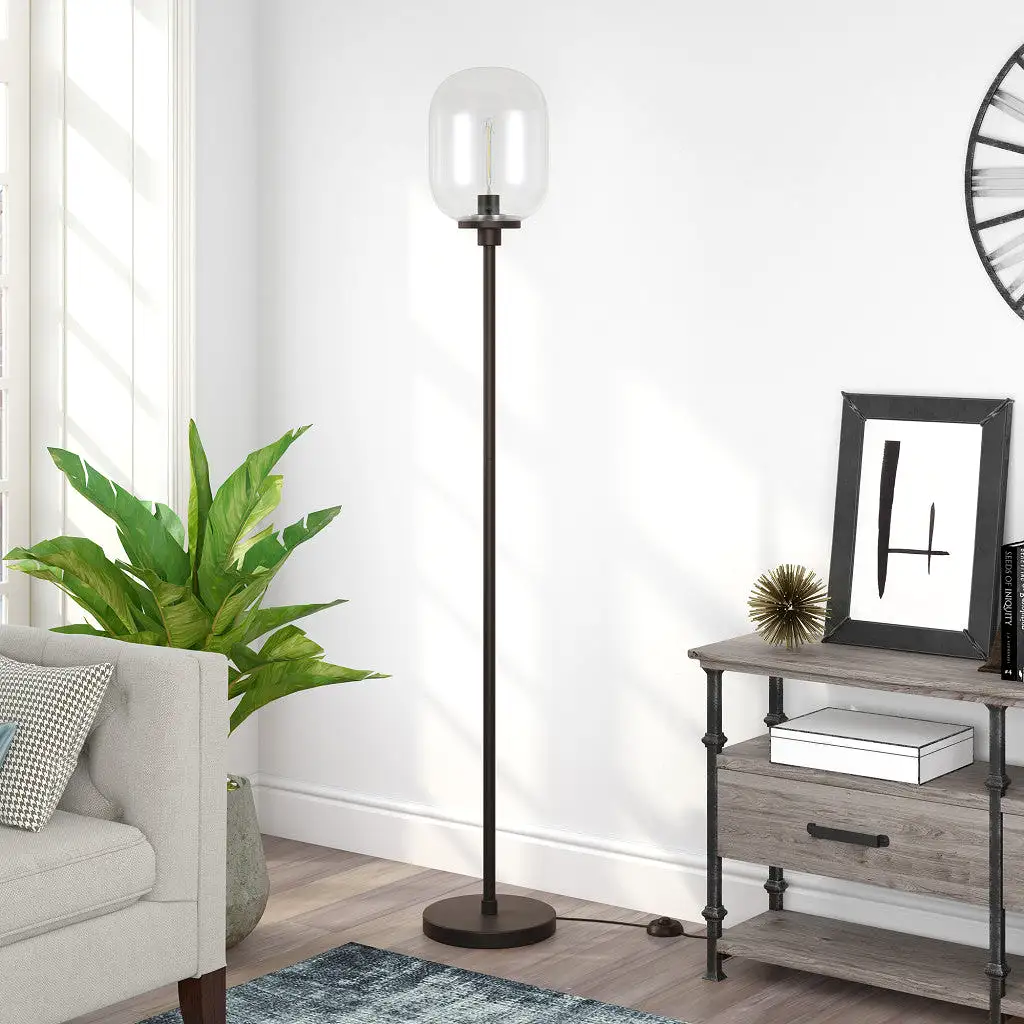 69 Black Novelty Floor Lamp With Clear Seeded Glass Globe Shade