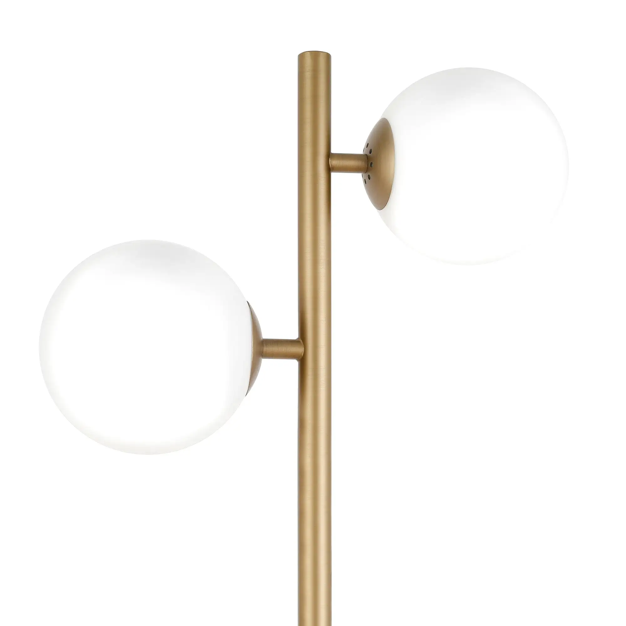 70 Brass Two Light Tree Floor Lamp With White Frosted Glass Globe Shade