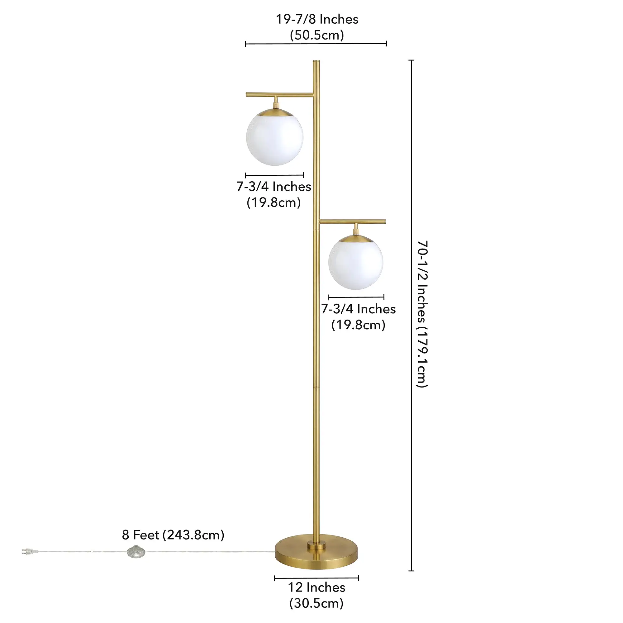 71 Brass Two Light Tree Floor Lamp With White Frosted Glass Globe Shade