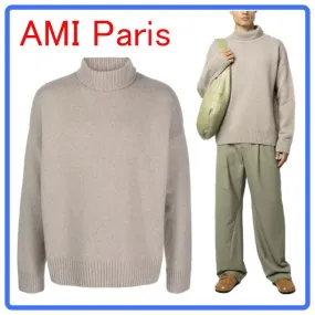 AMI PARIS  |Casual Style Wool Long Sleeves Plain High-Neck