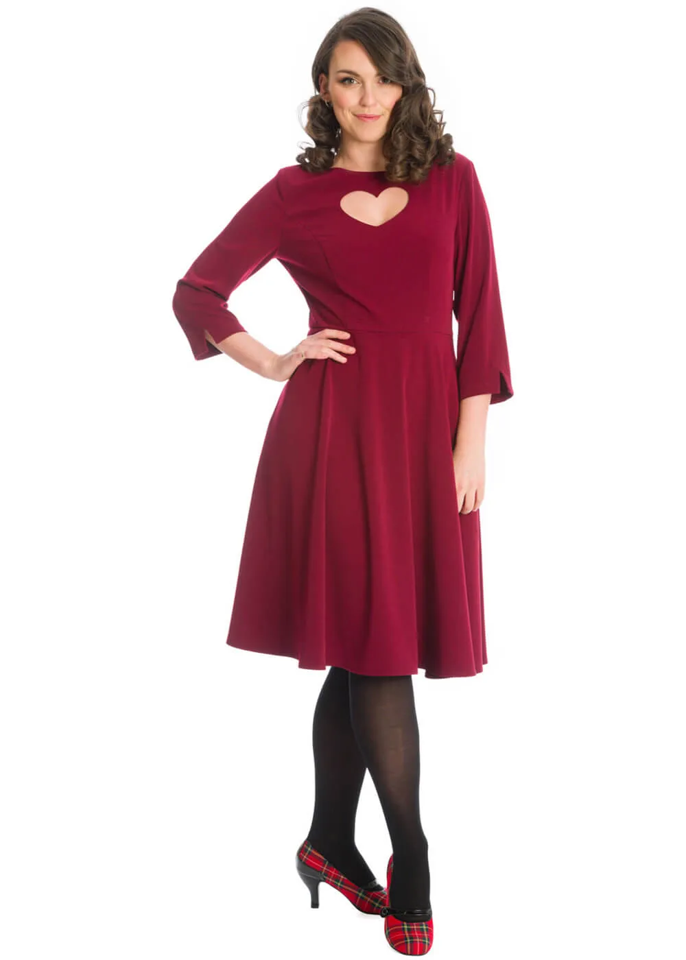 Banned Heart 40's A-Line Dress Burgundy