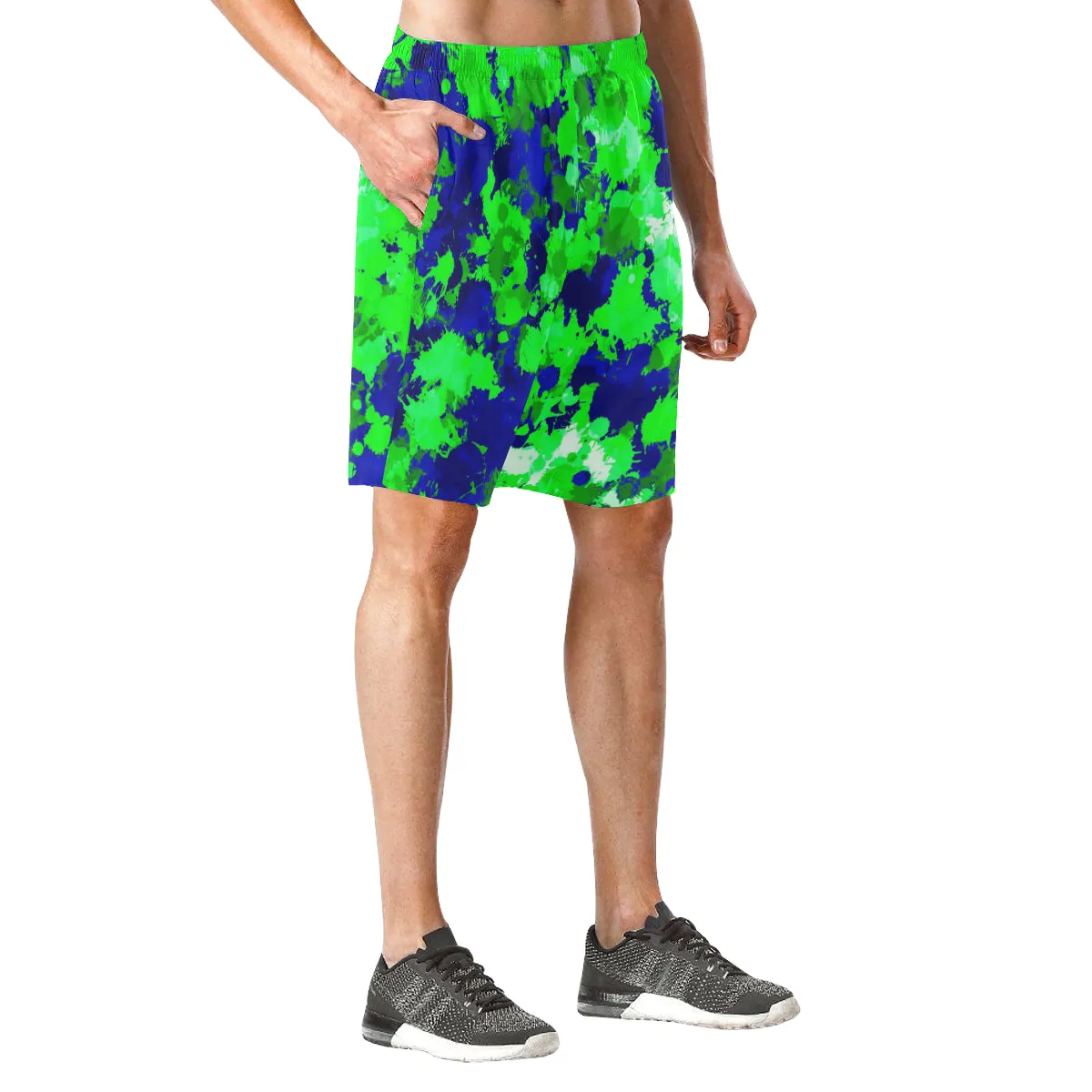 Blue and Green Paint Splatter Casual Shorts