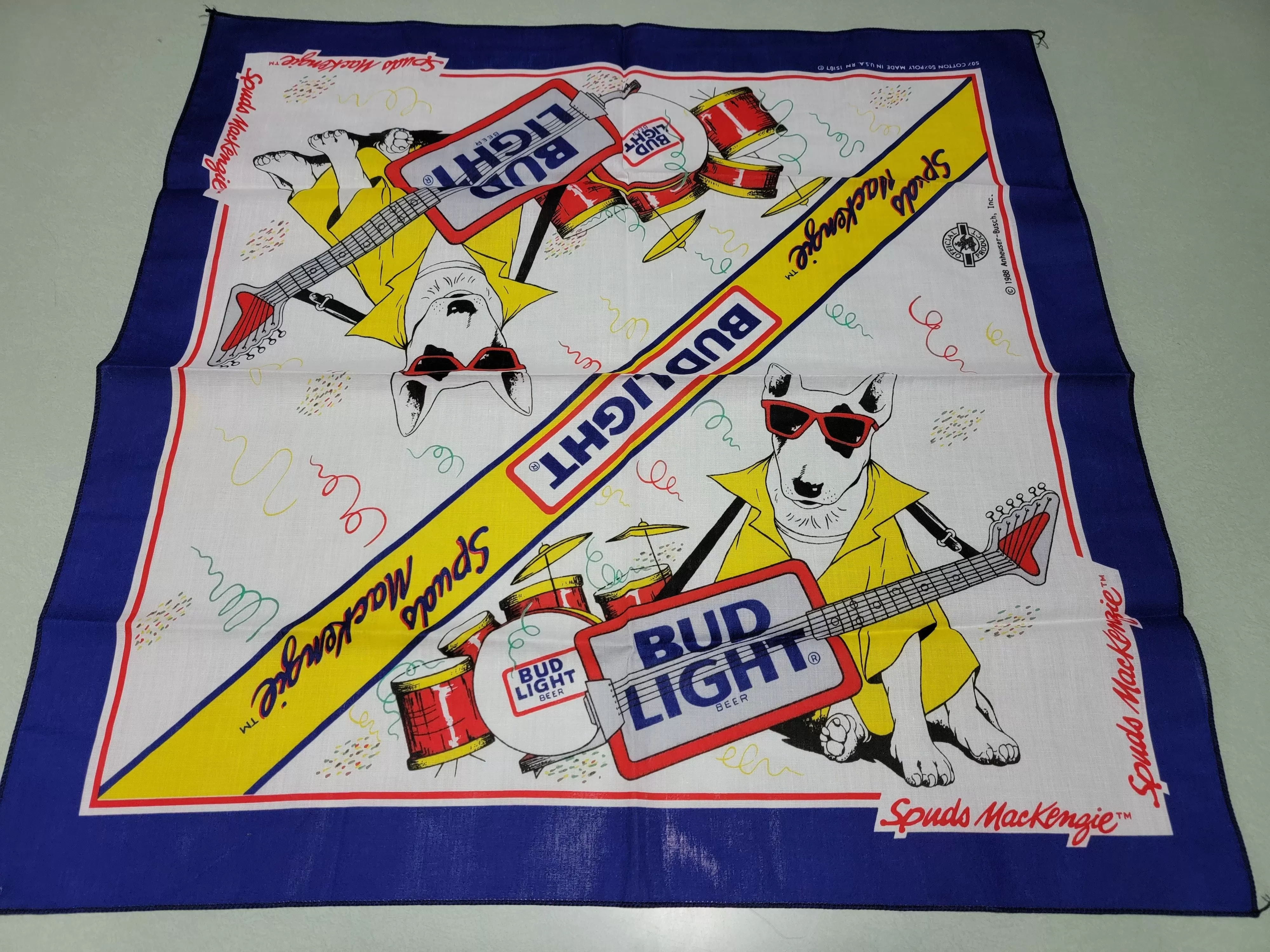 Bud Light Spuds Mackenzie  1988 80's Bandana Handkerchief Headband