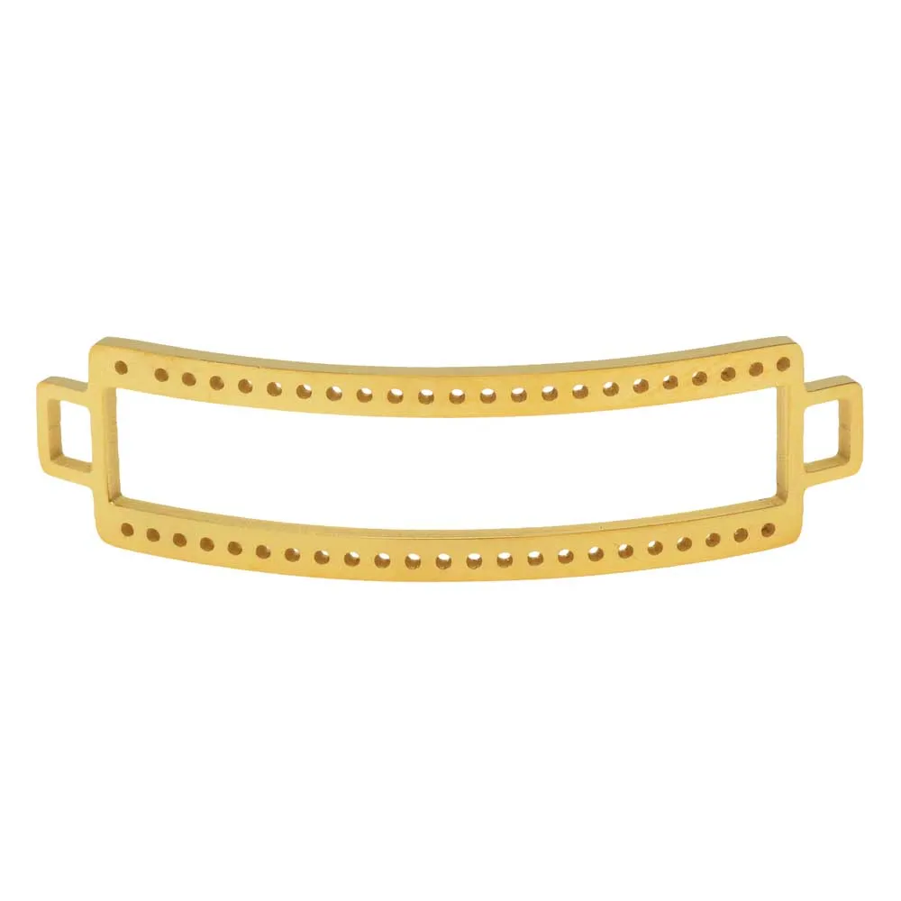 Centerline Beadable Connector Link, Curved Rectangle with Cutout and Holes 47x13mm,  Gold Plate