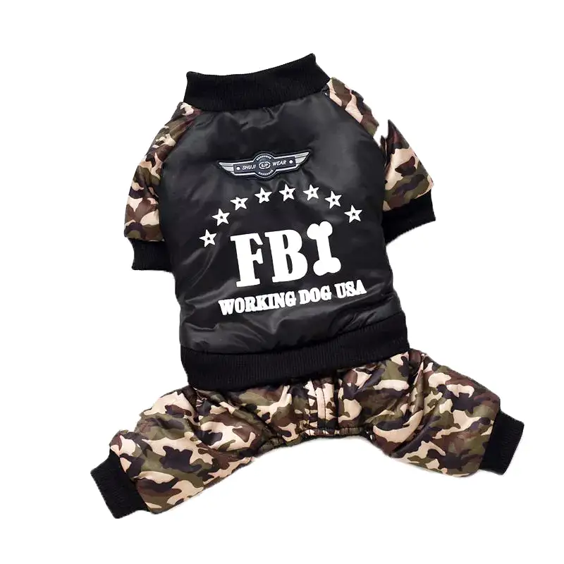 Cool FBI Pet Dog Clothes Overall Thickening Dog Puppy Jumpsuit Costume Warm Winter Clothing For Boy Dogs Ropa Para Perros