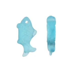 Cultured Sea Glass, Fish Pendants 24x12mm, Aqua Blue (2 Pieces)