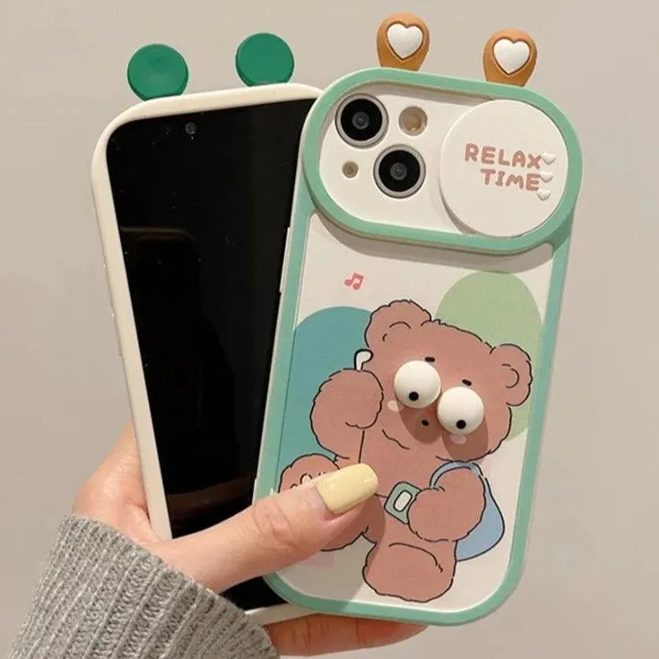 Cute 3D Frog Bear Phone Case for iPhone 15 Pro Max, 14-13-11-12