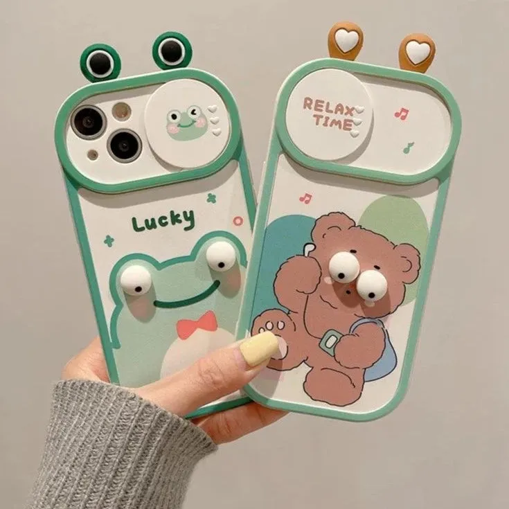 Cute 3D Frog Bear Phone Case for iPhone 15 Pro Max, 14-13-11-12