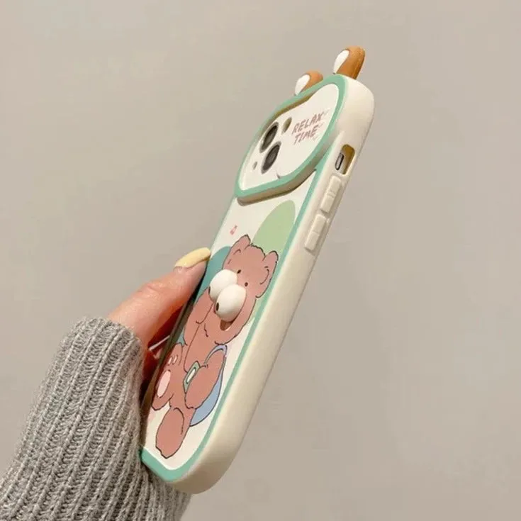 Cute 3D Frog Bear Phone Case for iPhone 15 Pro Max, 14-13-11-12