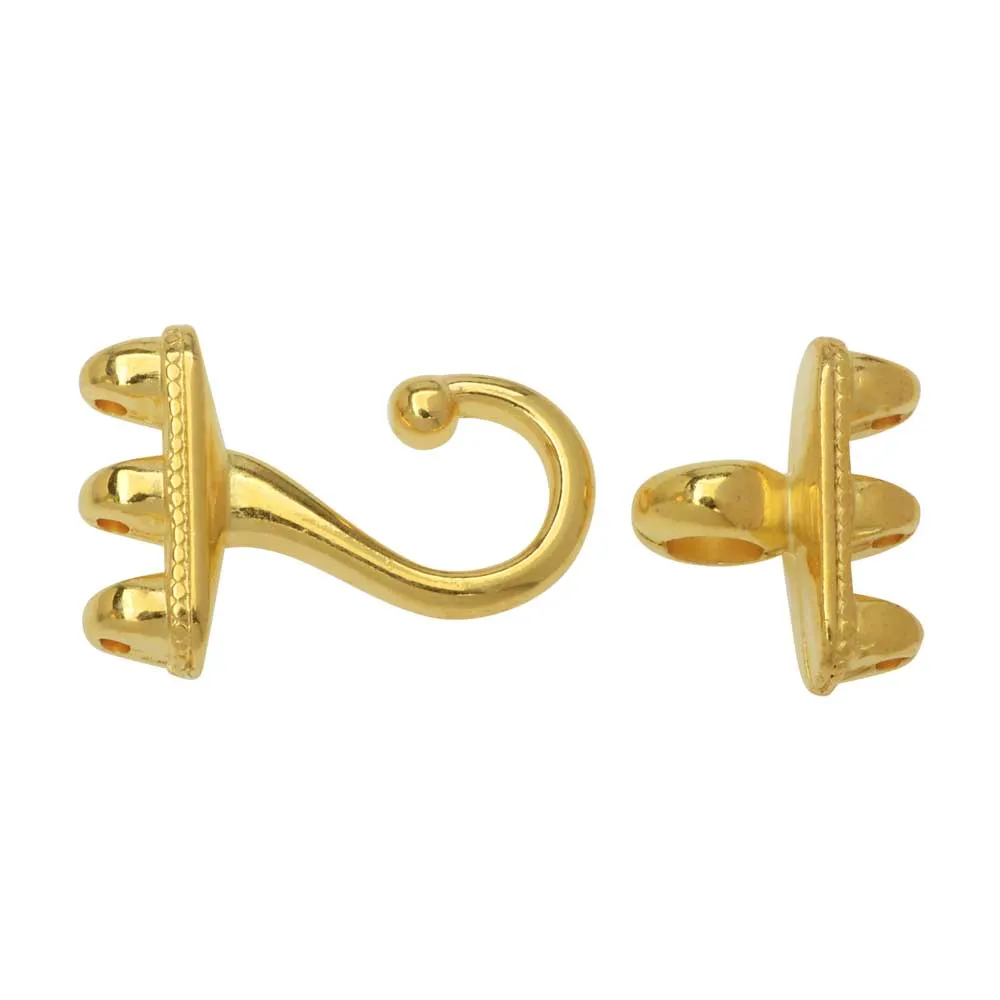 Cymbal Hook and Eye Clasps for GemDuo Beads, Mesaria III, 24k Gold Plated (1 Set)